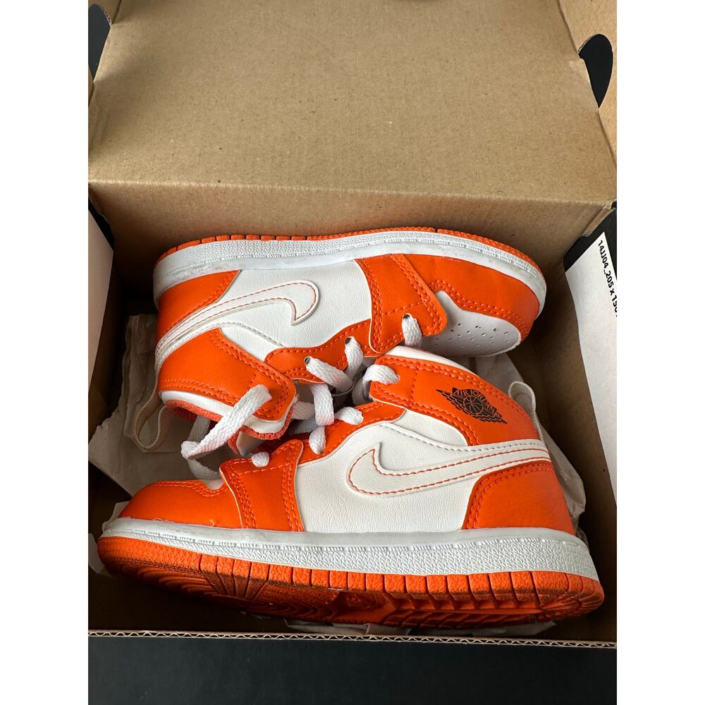 Nike Air Jordan 1 Mid SE Electro Orange & White Toddler Kids Sneakers Size 8C - Picture 10 of 10